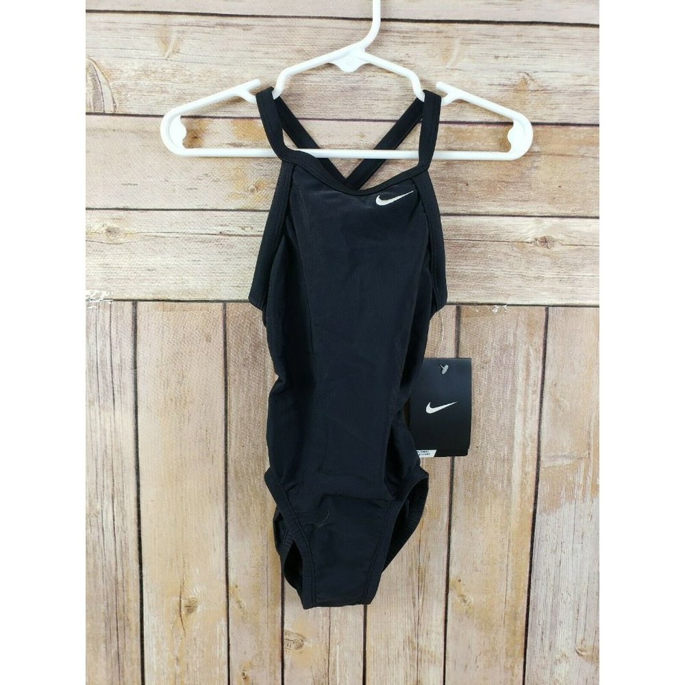 Nike Performance Girls Black Solid Swimsuit